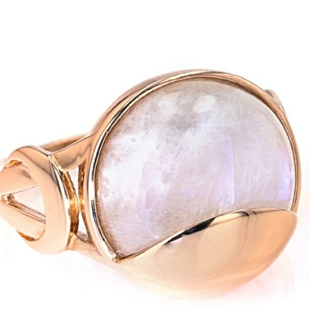 Natural Moonstone in 18k Rose Gold over Sterling Silver Ring Sz 6.5 - Picture 3 of 5